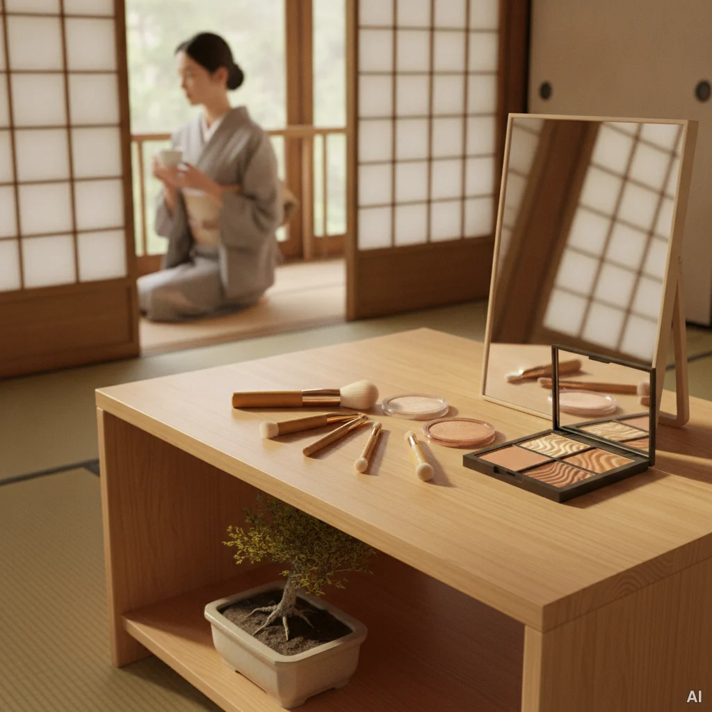 畳の部屋に置かれたメイク道具一式 사진 8
