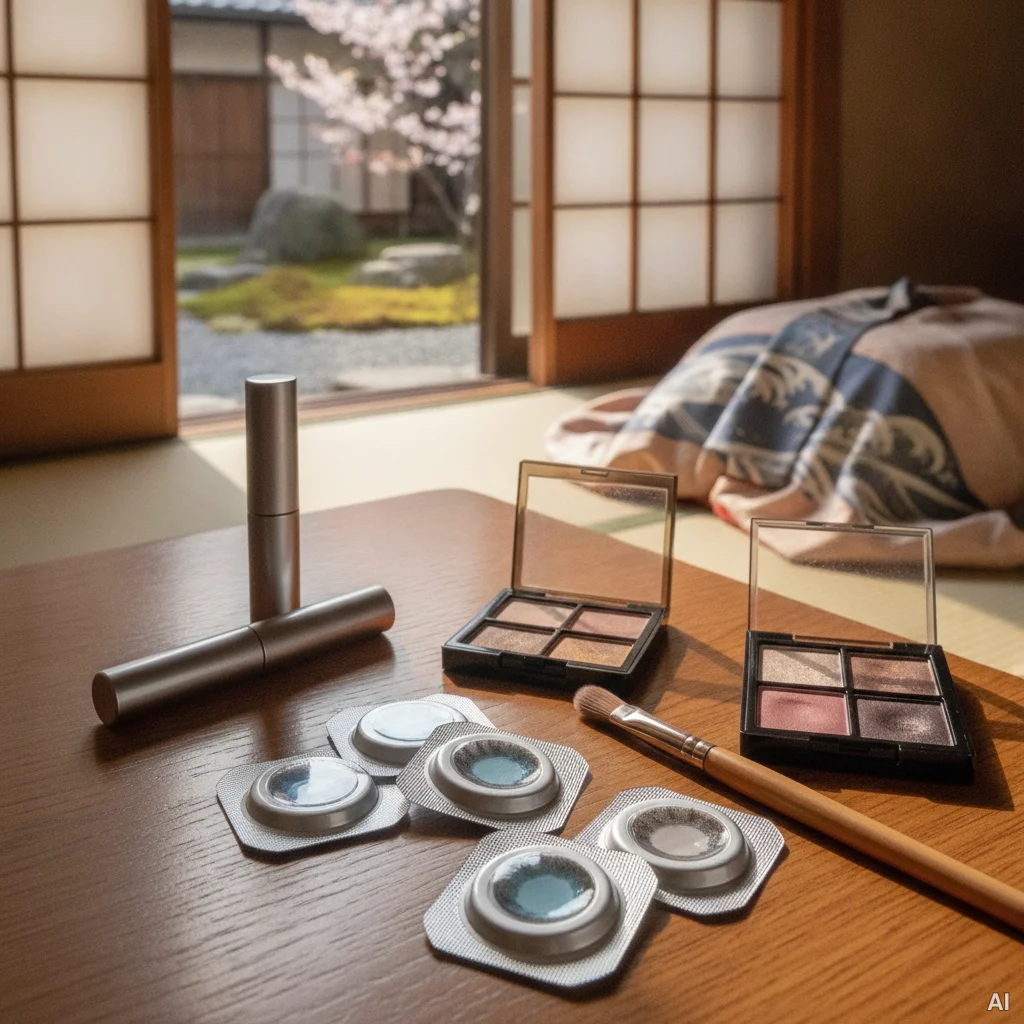 畳の部屋の化粧品とコンタクトレンズの写真 4