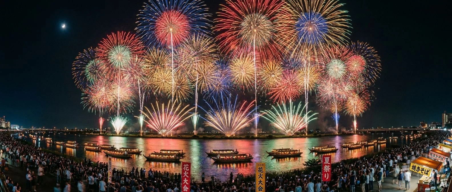 風下で白煙に遮られた花火会場 사진 6