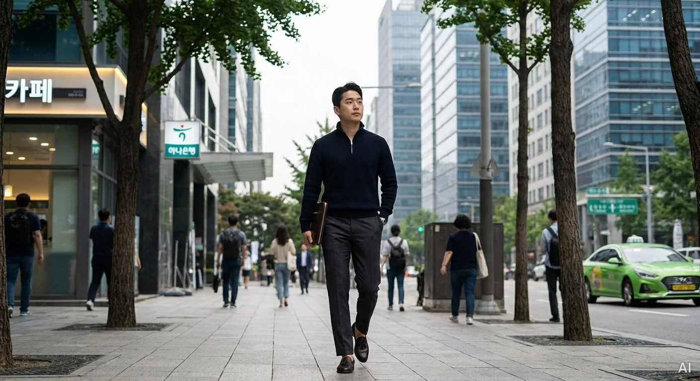 남성 워셔블 하프집업 니트 코디 사진 1