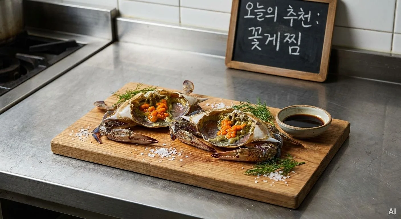 반으로 갈라진 암꽃게 도마 사진 3