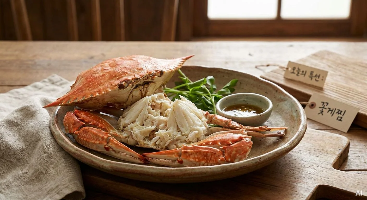 껍질과 살이 발라진 찐 꽃게 접시 사진 5