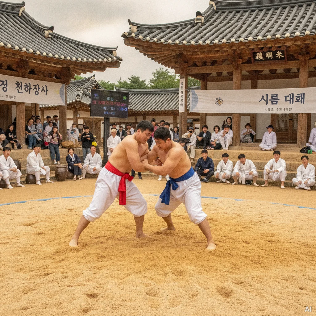전통 모래판의 씨름 경기 사진 2