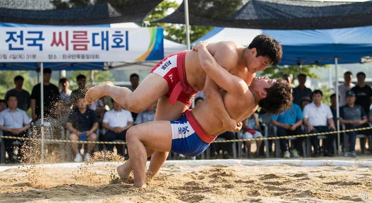 씨름 경기 들치기 기술 시연 사진 16