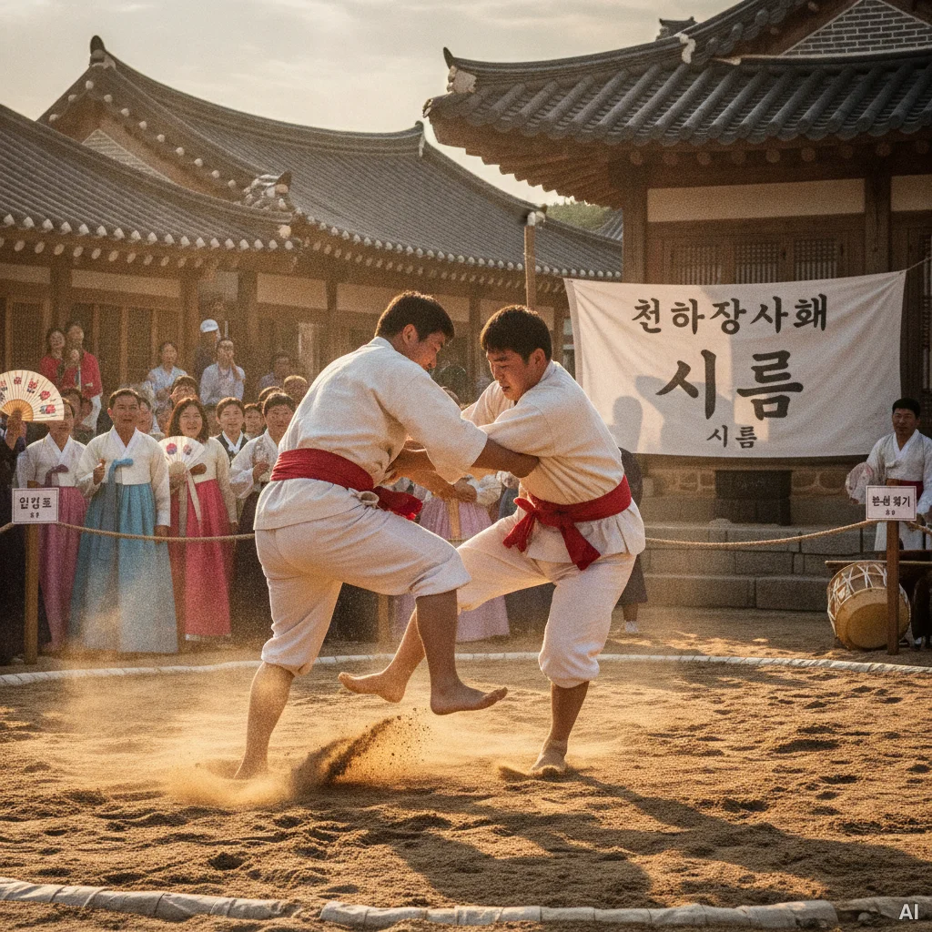 바깥다리기술을 겨루는 선수들 사진 12