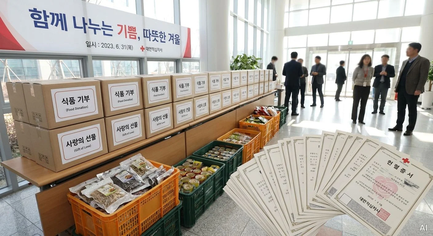 전달된 물품과 헌혈증서 사진 1