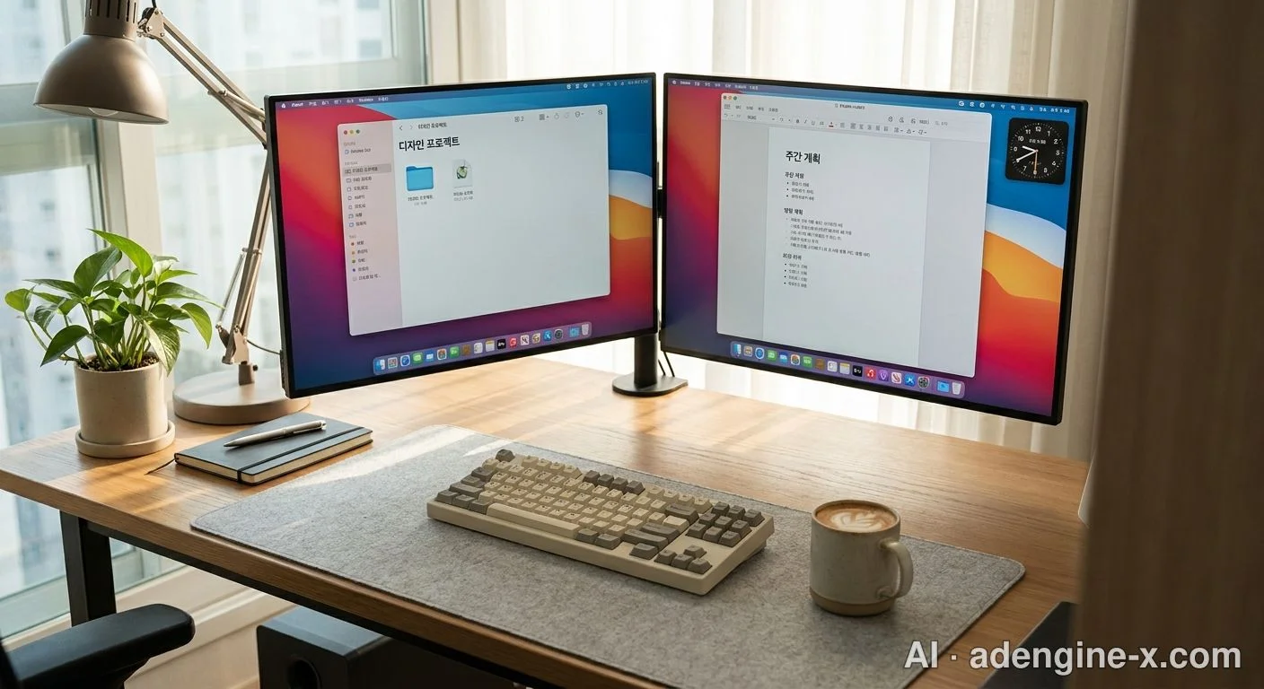 노션 꾸미기가 적용된 듀얼 모니터 작업실 사진 5