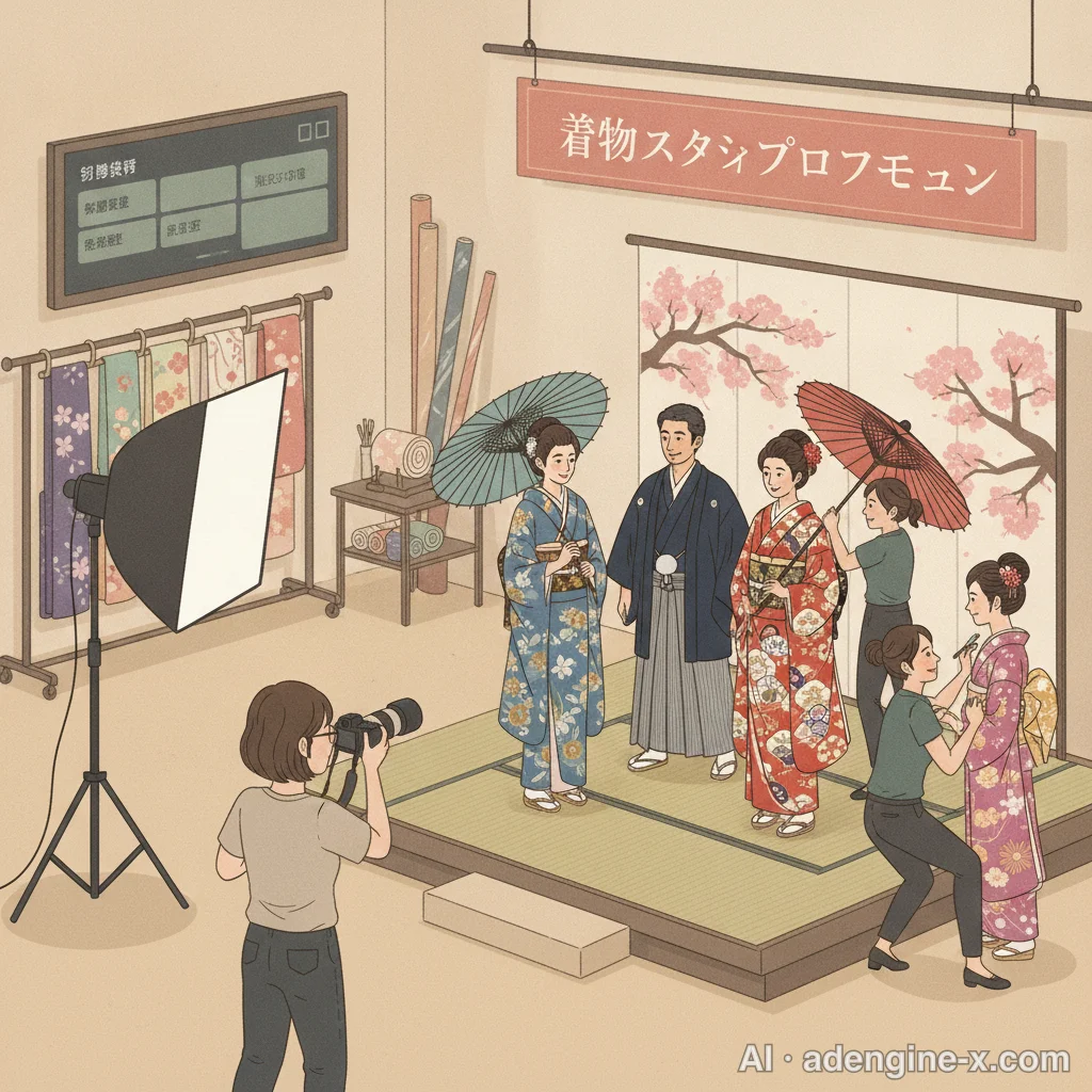 着物姿の撮影スタジオの様子 사진 2