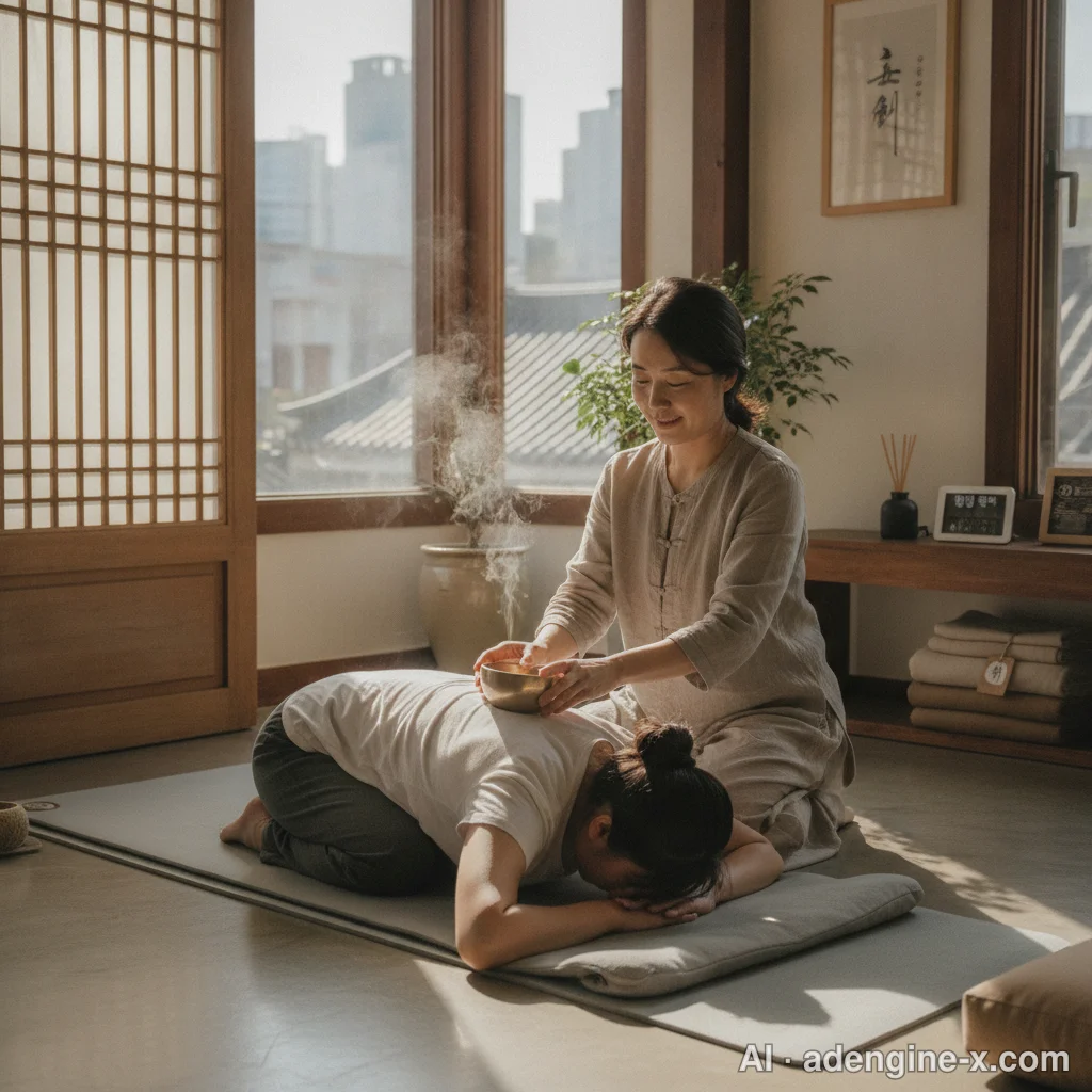 등 뒤로 전해지는 싱잉볼의 파동 사진 2