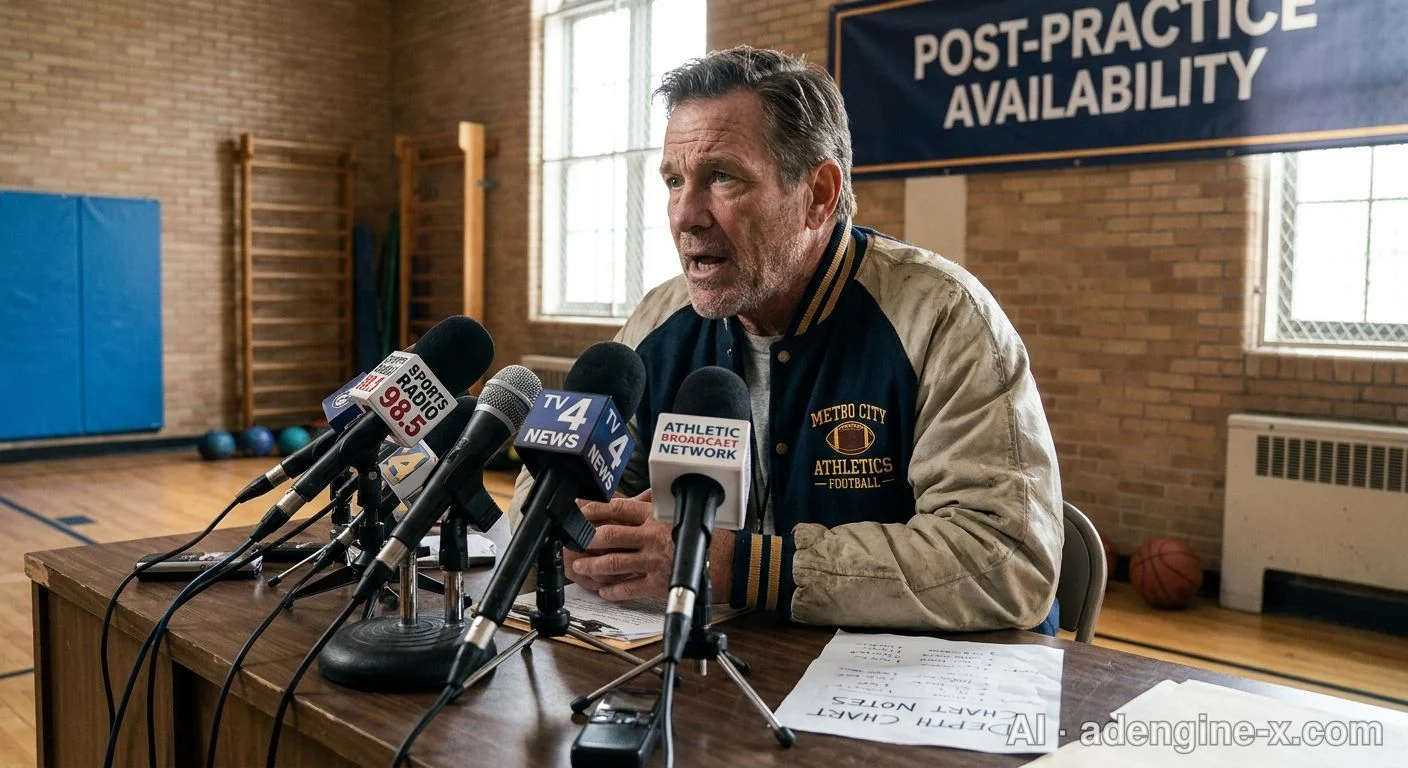 Photo 5 of the head coach speaking at a press conference