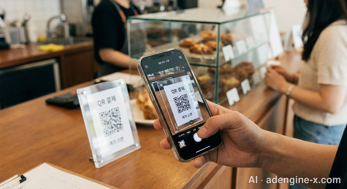 카페 카운터의 QR 코드 모바일 결제 사진 2