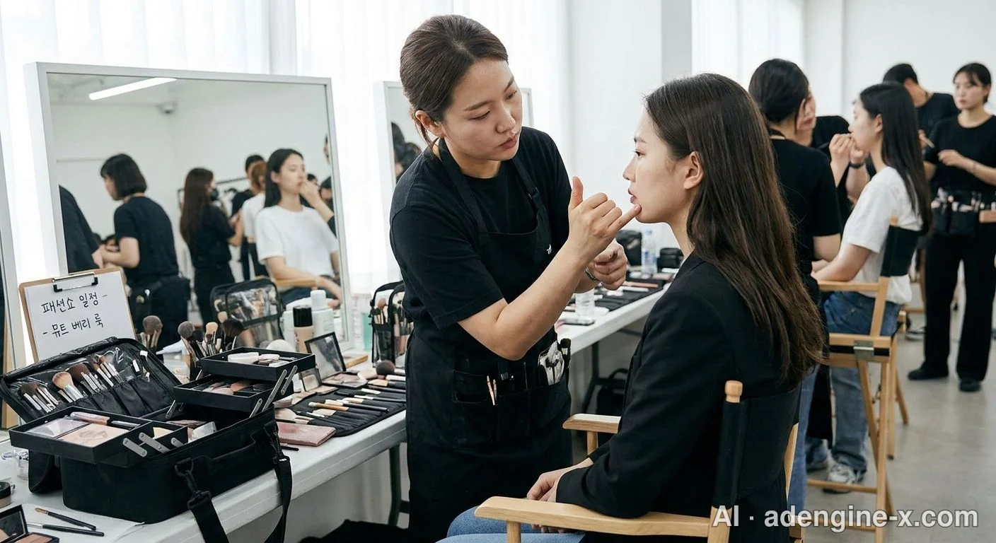 패션쇼 백스테이지 립 메이크업 사진 7