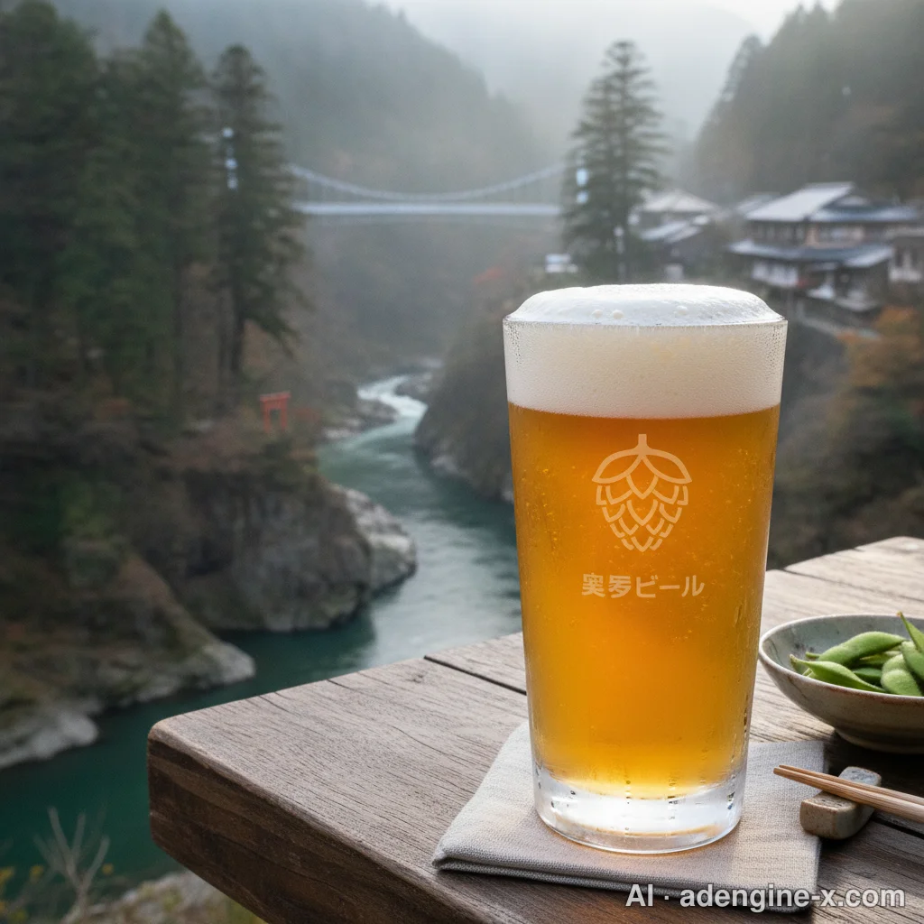 渓谷を臨むテラスのクラフトビール 사진 2