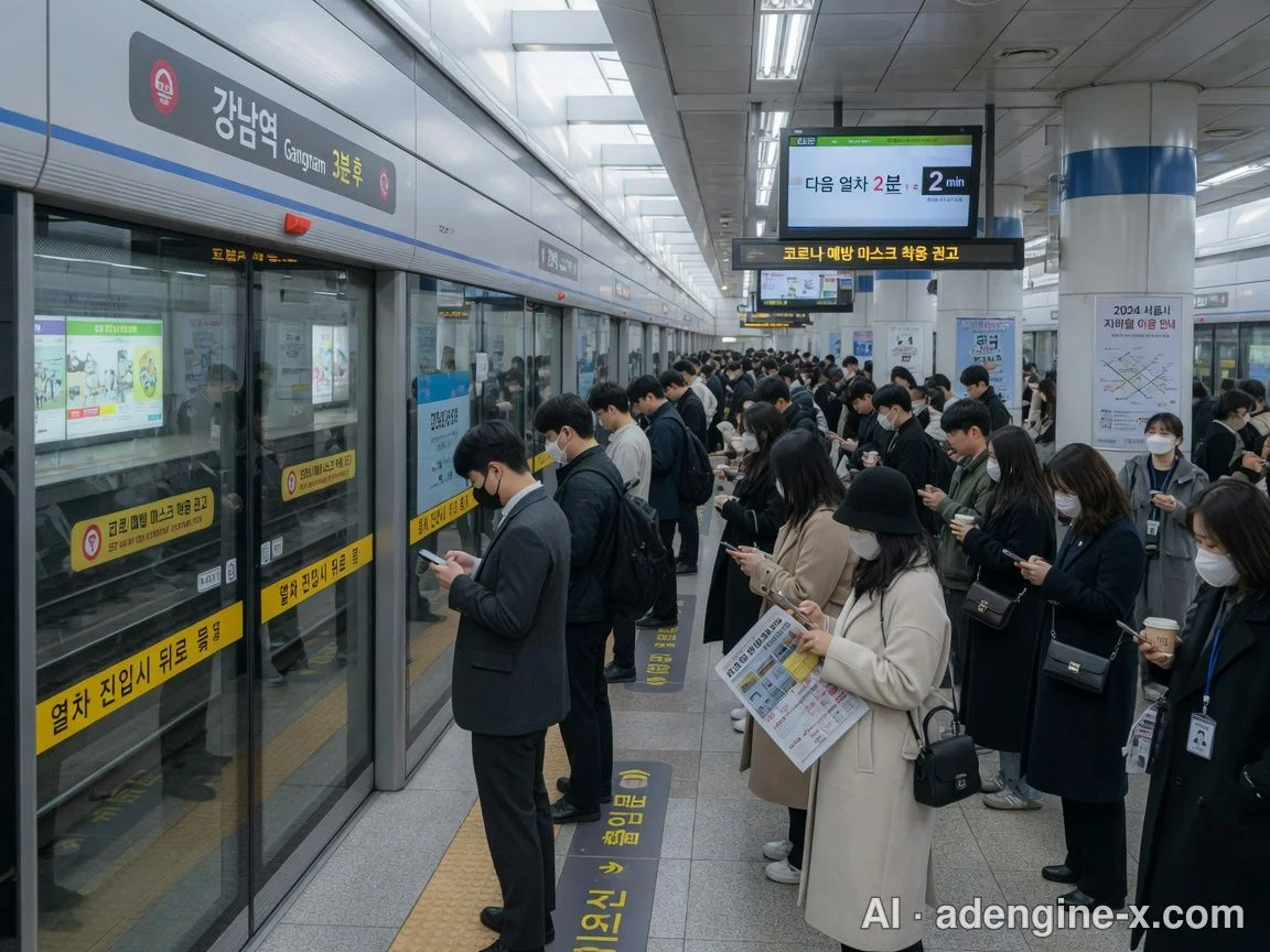 출퇴근 시간대 지하철 승강장 사진 2