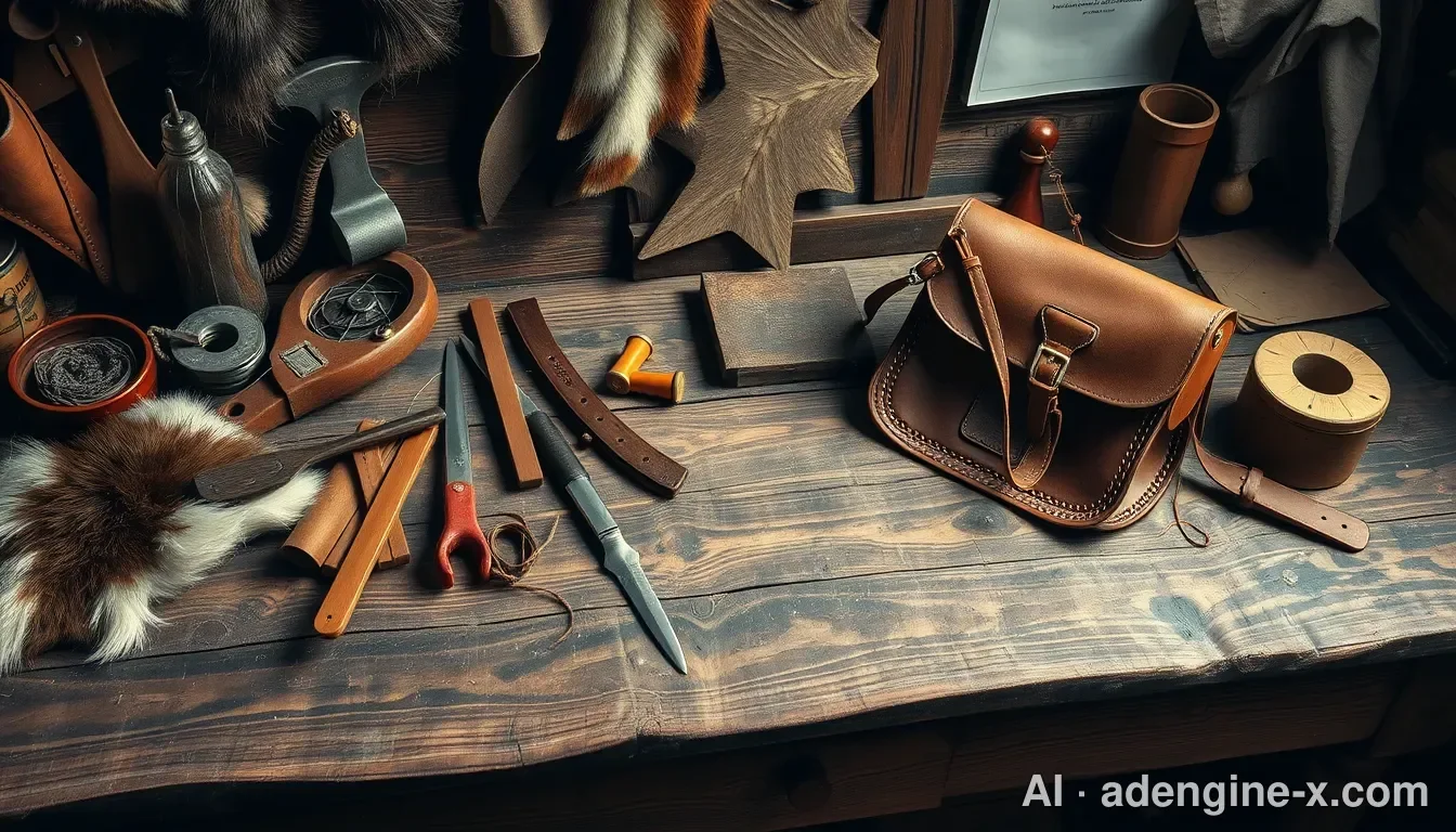 Handcrafted leather satchel and tools 사진 6