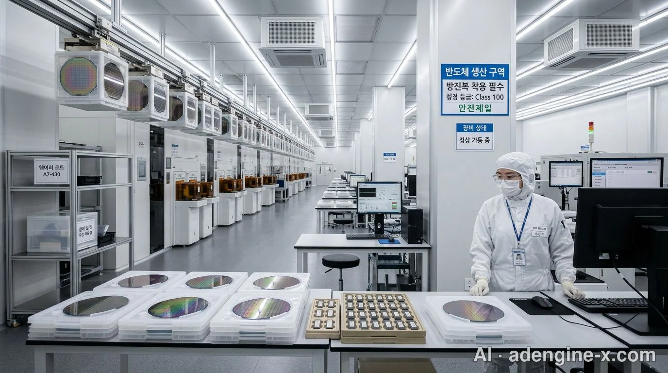 반도체 생산 구역의 작업자와 웨이퍼 사진 2
