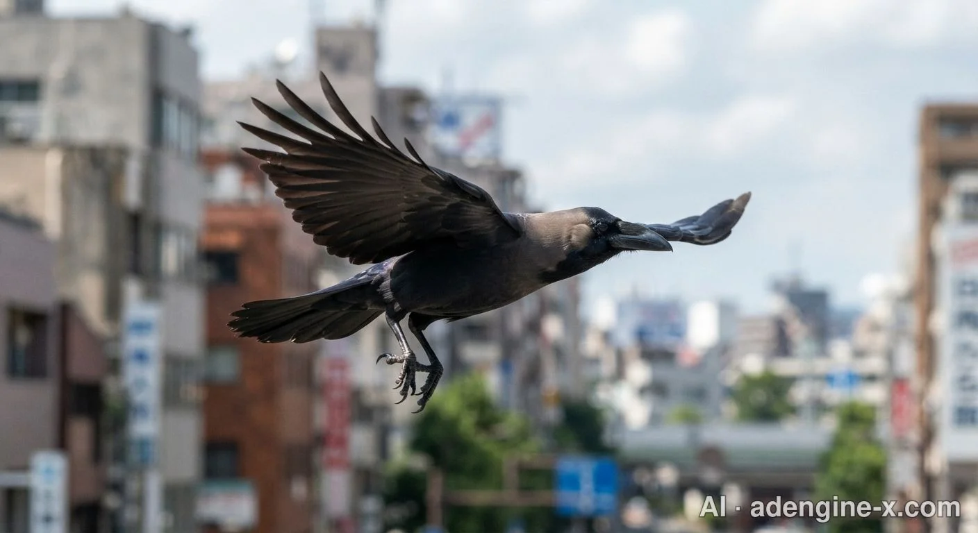 滑空するハシブトガラスの姿 사진 2