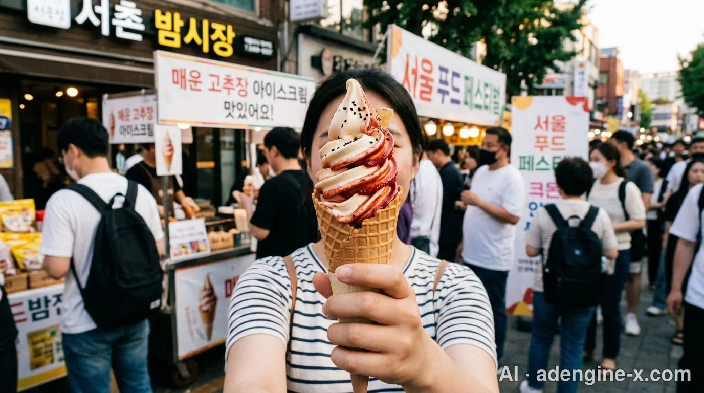 축제 현장의 고추장 소프트 아이스크림 사진 3