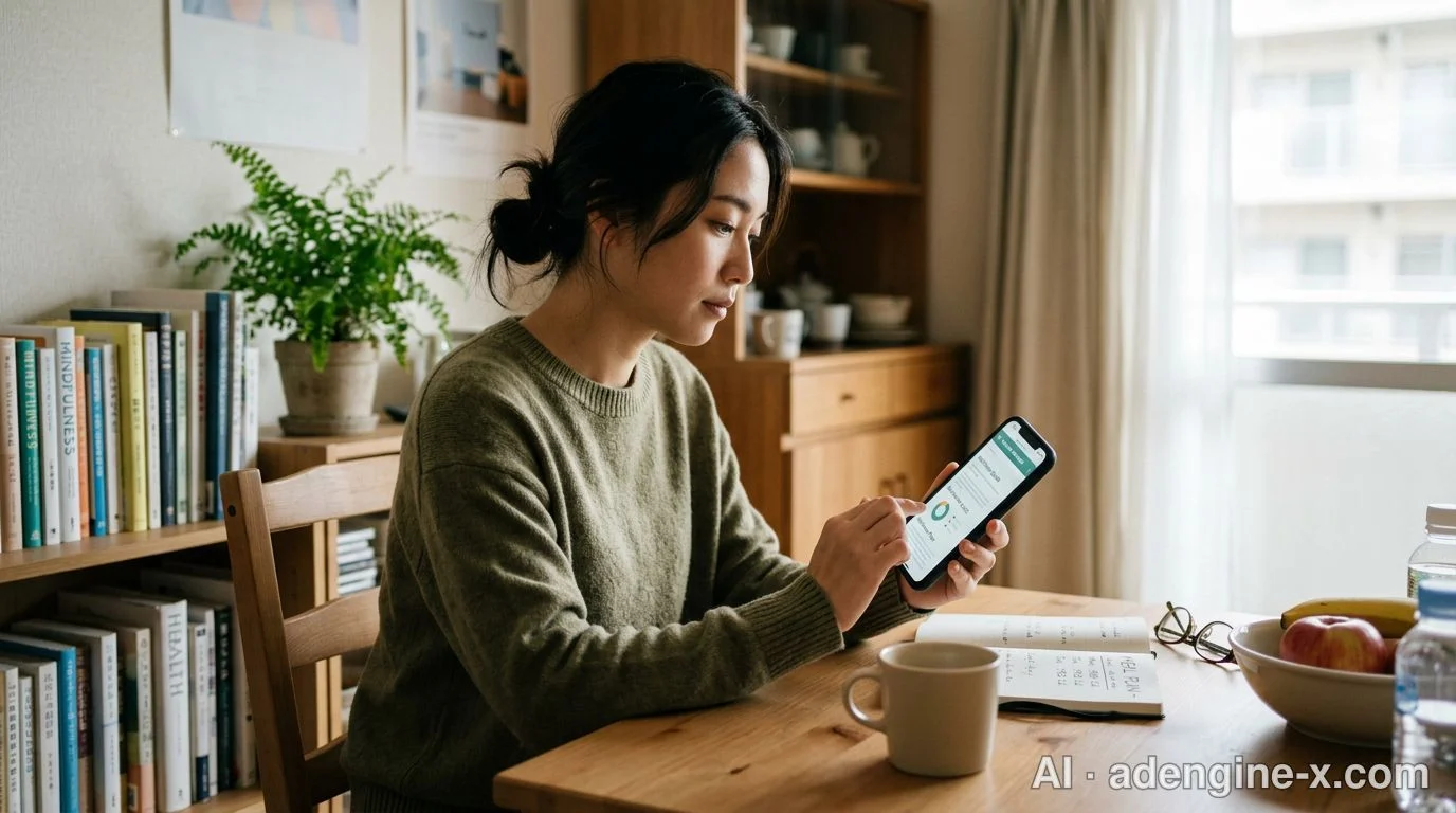 スマートフォンで健康情報を検索する様子 사진 1