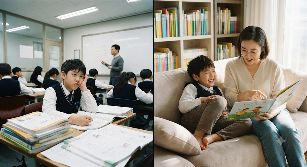사교육 문제풀이와 가정 내 독서의 비교 사진 2